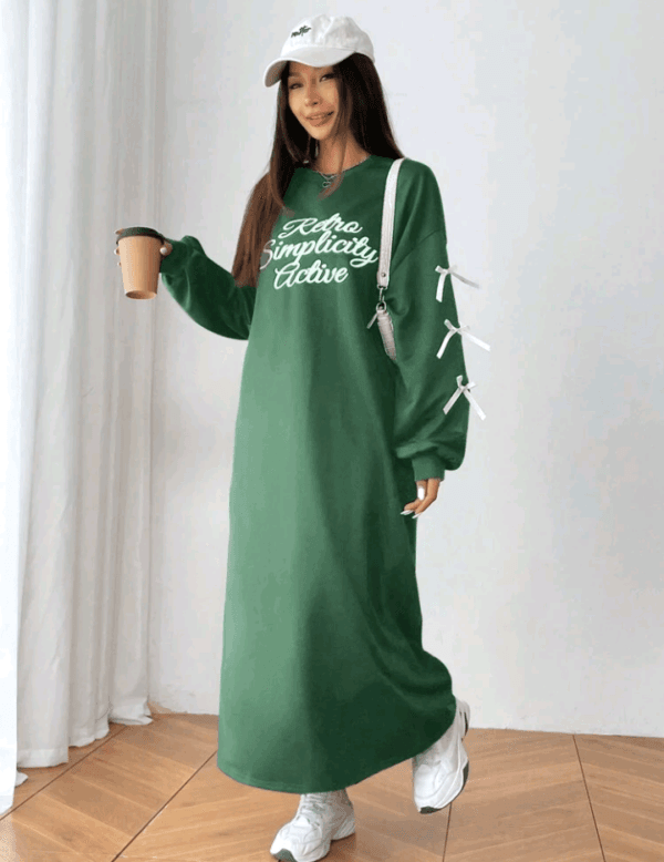 Mulvari Women's Crewneck Long Sleeve Letter Print Bow Decor Sweatshirt Dress,Long Sleeve Tops - Image 4