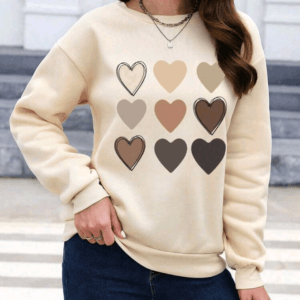 INAWLY Heart Print Drop Shoulder Sweatshirt,Long Sleeve Tops