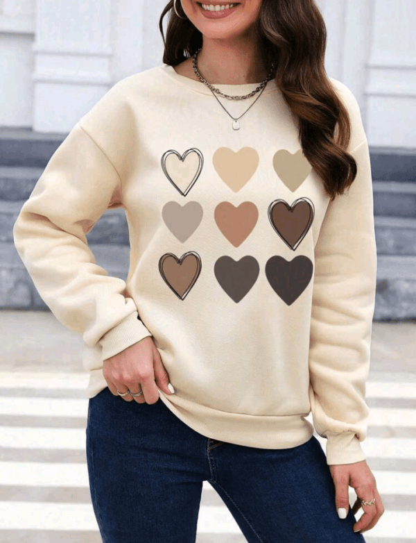 INAWLY Heart Print Drop Shoulder Sweatshirt,Long Sleeve Tops