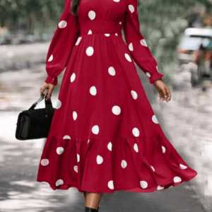 Clasi Polka Dot Print Long Sleeve Casual Dress For Spring And Autumn For New Year Clothes Maxi Women Outfit