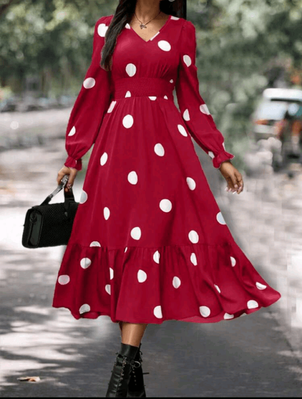 Clasi Polka Dot Print Long Sleeve Casual Dress For Spring And Autumn For New Year Clothes Maxi Women Outfit