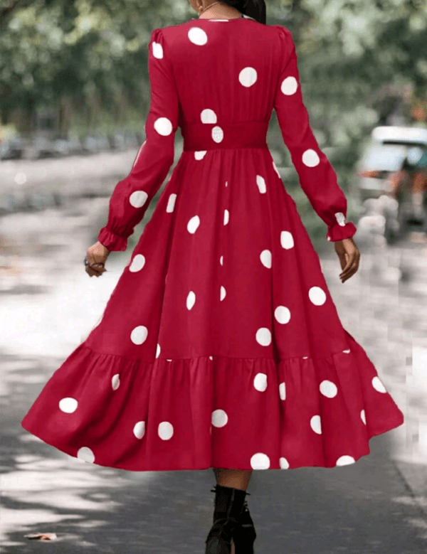 Clasi Polka Dot Print Long Sleeve Casual Dress For Spring And Autumn For New Year Clothes Maxi Women Outfit - Image 2