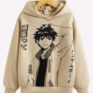 Tween Boy Japanese Letter & Figure Graphic Hoodie