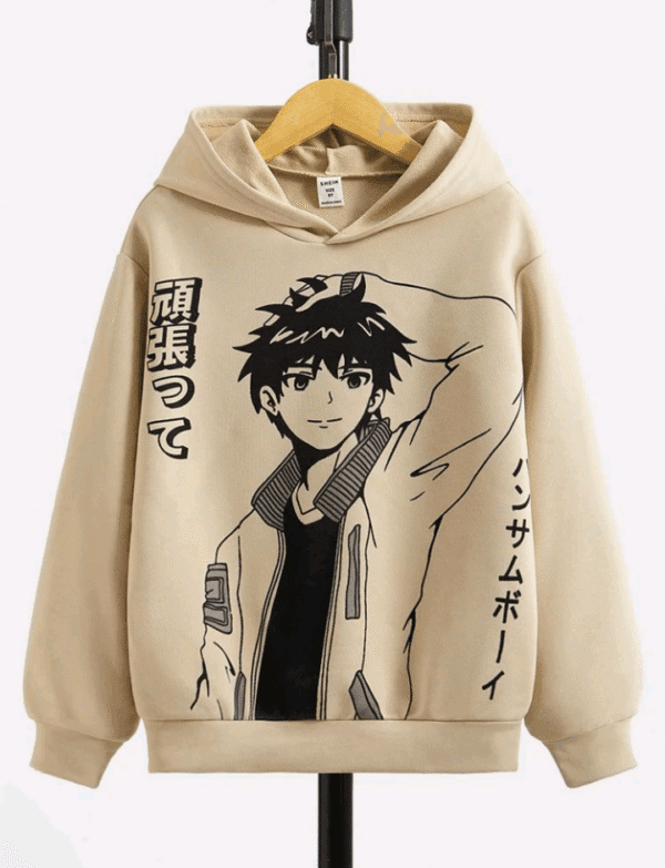 Tween Boy Japanese Letter & Figure Graphic Hoodie