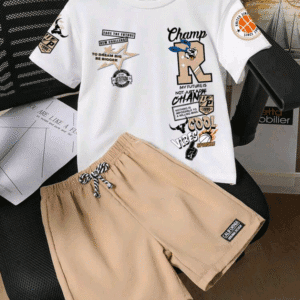 Tween Boys Letter Graphic Print Short Sleeve T-Shirt And Shorts Summer Outfit Set