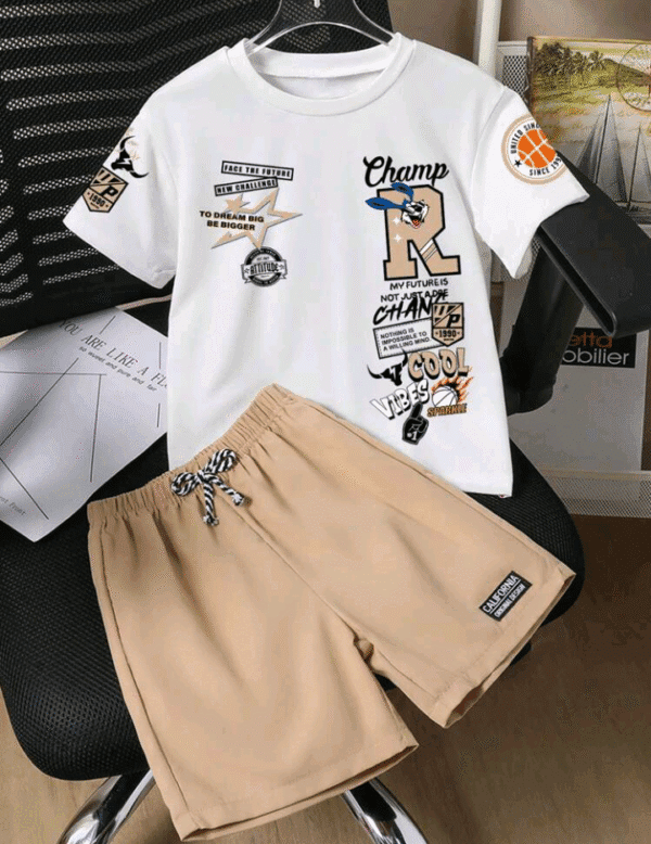 Tween Boys Letter Graphic Print Short Sleeve T-Shirt And Shorts Summer Outfit Set