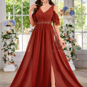 Chiffon Minimalist Off Shoulder Embroidered Sexy V-Neck Bodycon Party Wedding Dress
