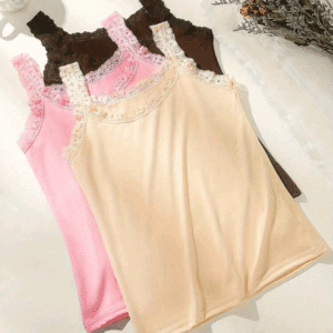 3pcs/Pack Women's Solid Color Lace Trim Crew Neck Sleeveless Patchwork Tank Top, Lightweight Camisole