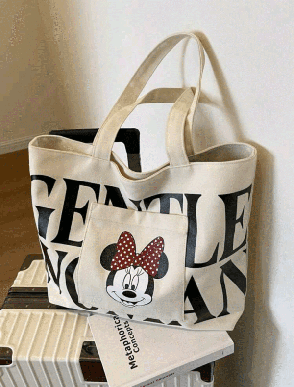 Disney Disney's New Fashionable Simple And Versatile Cute Urban Simple Cartoon Mickey Mouse Minnie Canvas Bag Handbag Tote Bag With Light Portable Storage Bag Crossbody Bag Storage Bag