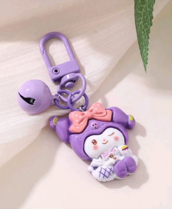 Sanrio 1 Pc Cute Sanrio Brand Jingle Bell Car Keychain, Resin Ornament Bag Charm Accessory