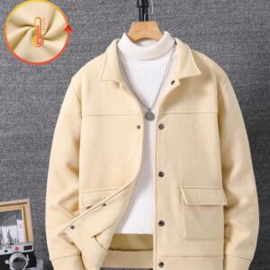 SHEIN Teenage Boys Casual Jacket, Fashion Hoodie Fleece Front Pocket Button Up Sweatshirt, Autumn