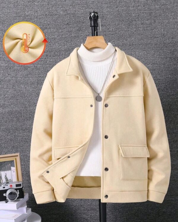 SHEIN Teenage Boys Casual Jacket, Fashion Hoodie Fleece Front Pocket Button Up Sweatshirt, Autumn