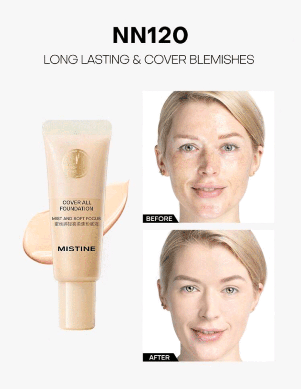MISTINE Liquid Foundation Makeup 5g Full Coverage Foundation For Oily Skin,24 Hour Oil Control Makeup Foundation,Skin-Caring,Moisturizing Formula,Waterproof Foundation,Matte Finish, 1 Pack