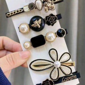 5pcs Women Faux Pearl & Flower Decor Fashion Alligator Hair Clip For Hair Decoration Elegant