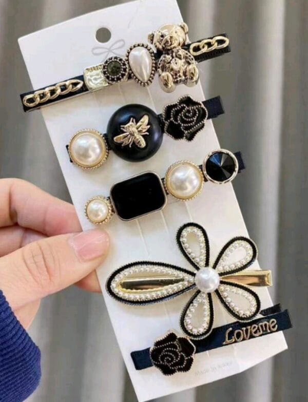 5pcs Women Faux Pearl & Flower Decor Fashion Alligator Hair Clip For Hair Decoration Elegant