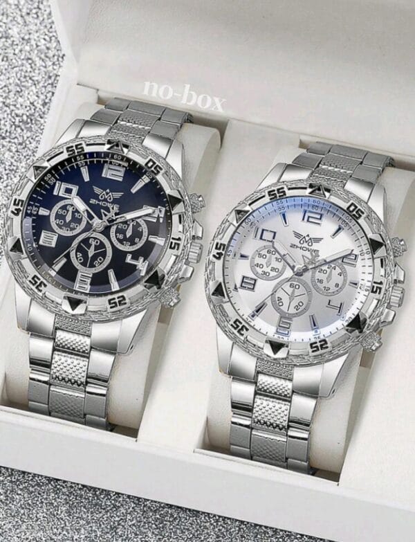 2PCS Men's Silver Stainless Steel Strap Temperament Business Style Quartz Watch Set, Suitable For Party Decoration, Leisure Travel