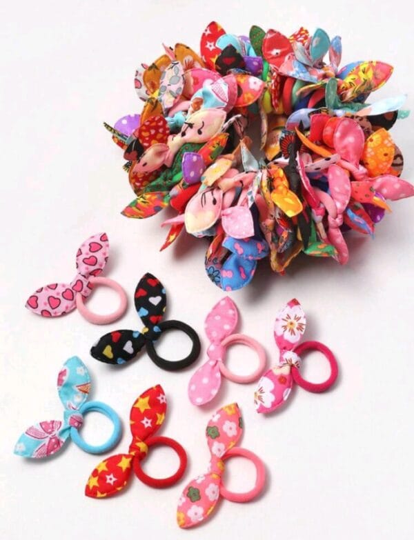 20pcs Bunny Ear, Soft Towel Hair Scrunchies With Cute Bowknot Design, Random Colors - Image 2