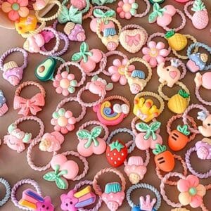 20pcs Randomly Shipped Hair Ties For Girls, Bowknots, Flowers, Cartoon Animals, Stars, Rainbow & Princess Themed Cute