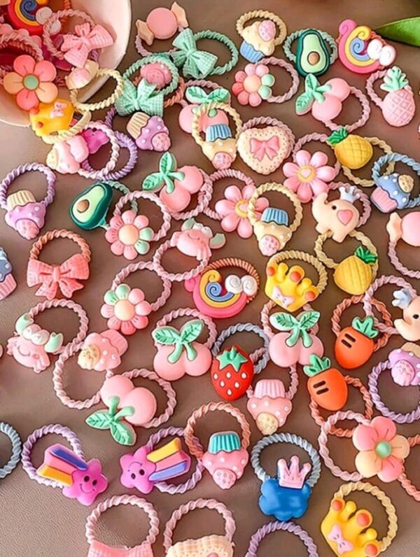 20pcs Randomly Shipped Hair Ties For Girls, Bowknots, Flowers, Cartoon Animals, Stars, Rainbow & Princess Themed Cute