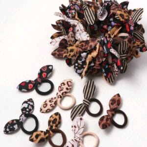 20pcs Bunny Ear, Soft Towel Hair Scrunchies With Cute Bowknot Design, Random Colors