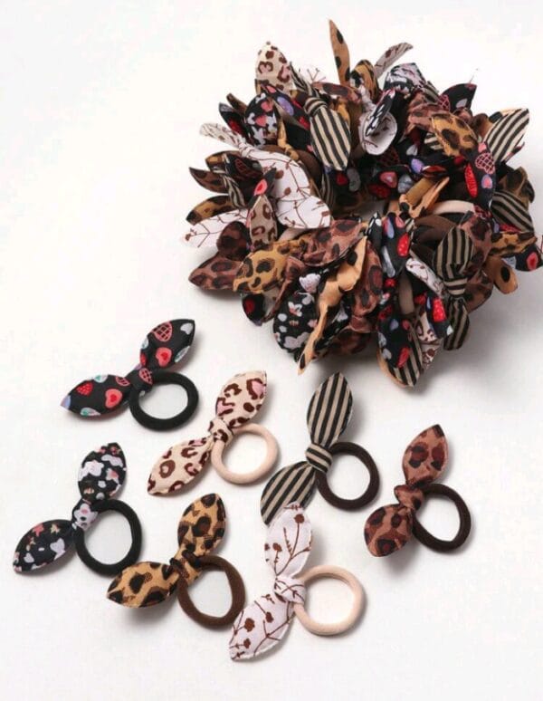 20pcs Bunny Ear, Soft Towel Hair Scrunchies With Cute Bowknot Design, Random Colors