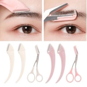 3PCS Eyebrow Trimmer Set Stainless Steel Curved Eyebrow Razor Eyebrow Scissors With Comb, Beauty Tool For Beginners Suitable For Any Skin Type Hair Removal Accessories For Men Women ,Hair Products And Accesories For Barber Salon Beauty Travel Essentials