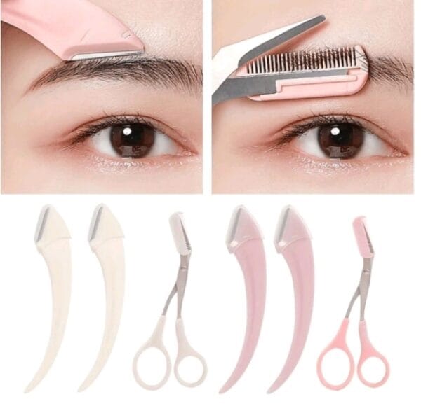 3PCS Eyebrow Trimmer Set Stainless Steel Curved Eyebrow Razor Eyebrow Scissors With Comb, Beauty Tool For Beginners Suitable For Any Skin Type Hair Removal Accessories For Men Women ,Hair Products And Accesories For Barber Salon Beauty Travel Essentials