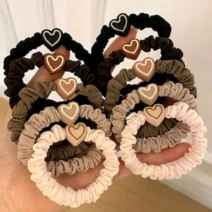 5/10PCS New Coffee Color Love Pendent Hair Tie, Girl Cute Bowknot Hair Tie Elastic Rubber Hair Bands Hair Accessories For Women, Ideal Choice For Gifts Valentine's Day