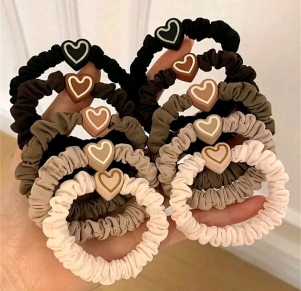 5/10PCS New Coffee Color Love Pendent Hair Tie, Girl Cute Bowknot Hair Tie Elastic Rubber Hair Bands Hair Accessories For Women, Ideal Choice For Gifts Valentine's Day
