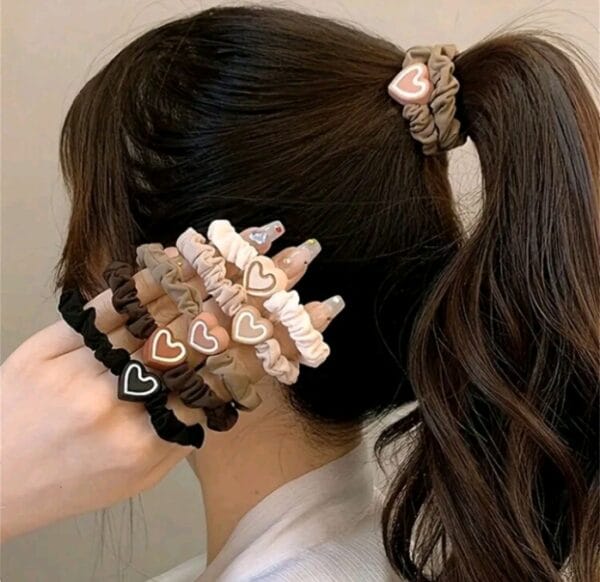 5/10PCS New Coffee Color Love Pendent Hair Tie, Girl Cute Bowknot Hair Tie Elastic Rubber Hair Bands Hair Accessories For Women, Ideal Choice For Gifts Valentine's Day - Image 3