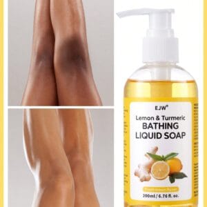 2pcs: Lemon Turmeric Liquid Soap And Body Scrub - Packed With Lemon, Turmeric And Kojic Acid, Body Wash Suitable For All Skin Types, Gentle Skin Polish,Exfoliating, Hydrating Body Care For Soft And Smooth Skin