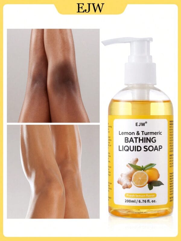 2pcs: Lemon Turmeric Liquid Soap And Body Scrub - Packed With Lemon, Turmeric And Kojic Acid, Body Wash Suitable For All Skin Types, Gentle Skin Polish,Exfoliating, Hydrating Body Care For Soft And Smooth Skin