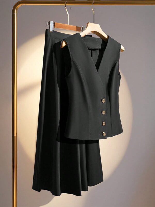 Clasi Sleeveless Vest & Skirt Suit Set, Suitable For Spring & Summer