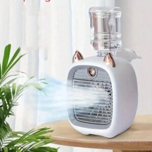 USB Rechargeable Mini Cartoon Air Conditioner Fan - Portable Desktop Spray Mist Cooler With 1200mAh Lithium Battery, 3 Speed Settings, Ideal For Summer, Camping & Holiday, Camping Essentials | Playful Design | USB Type-C Charging Summer Cooling,Beach,Travel