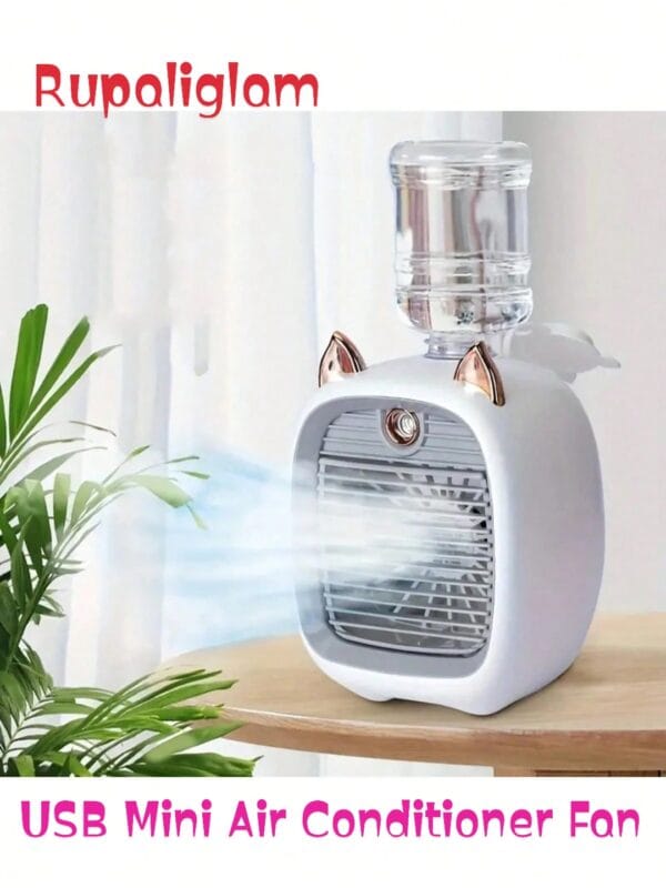 USB Rechargeable Mini Cartoon Air Conditioner Fan - Portable Desktop Spray Mist Cooler With 1200mAh Lithium Battery, 3 Speed Settings, Ideal For Summer, Camping & Holiday, Camping Essentials | Playful Design | USB Type-C Charging Summer Cooling,Beach,Travel